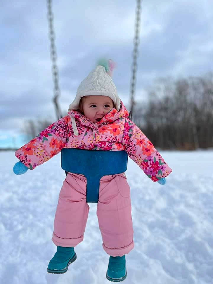 Aubriellah joined the competition — help win amazing prizes! baby, baby_toddler_clothing, face, freezing, fun, happy, headwear, human_body, jacket, leisure, magenta, people_in_nature, person, pink, playing_with_kids, recreation, skin, sky, sleeve, snow
