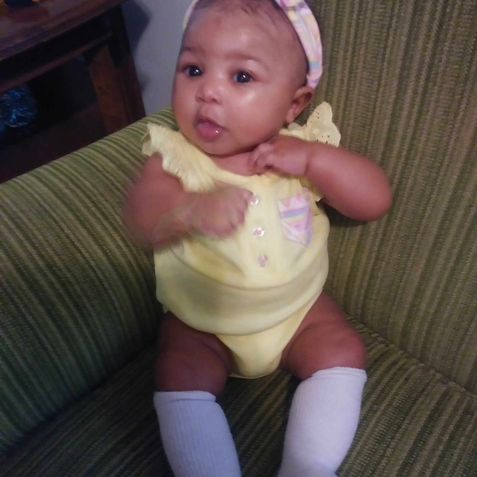 Daniella is registered to the contest to win money with this photo: baby, baby_toddler_clothing, cheek, child, leg, person, pink, skin, smile, thigh, toddler