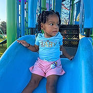 Caleigh joined the competition — help win amazing prizes! accessories, bracelet, child, clothing, face, female, girl, head, indoors, jewelry, outdoorplayarea, outdoors, person, photography, playarea, portrait, shorts, slide, t_shirt, toy