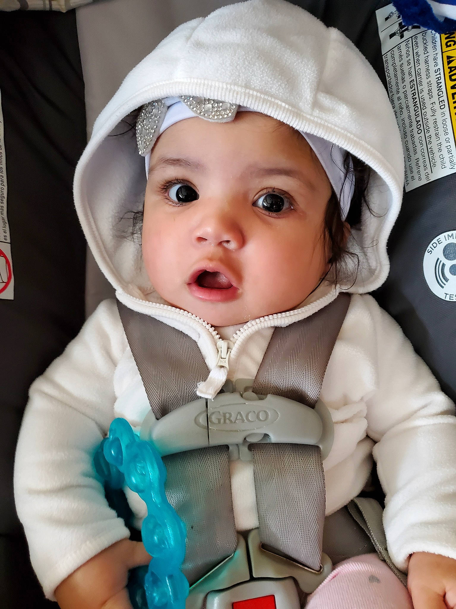 Kylah is registered to the contest to win money with this photo: baby, baby_carriage, baby_in_car_seat, baby_products, car_seat, cheek, child, head, headgear, headwear, person, product, skin, toddler