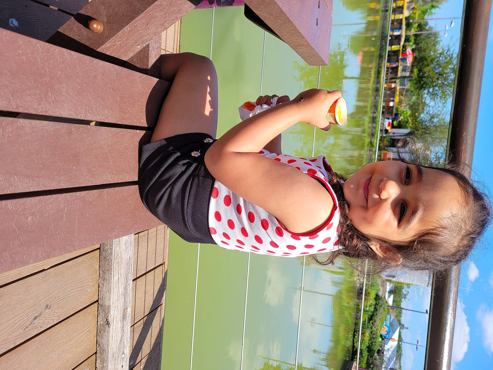 Amalia joined the competition — help win amazing prizes! child, dress, eyewear, fun, glasses, grass, happy, house, joy, leisure, people_in_nature, person, plant, red, sky, smile, t_shirt, toddler, tree, water