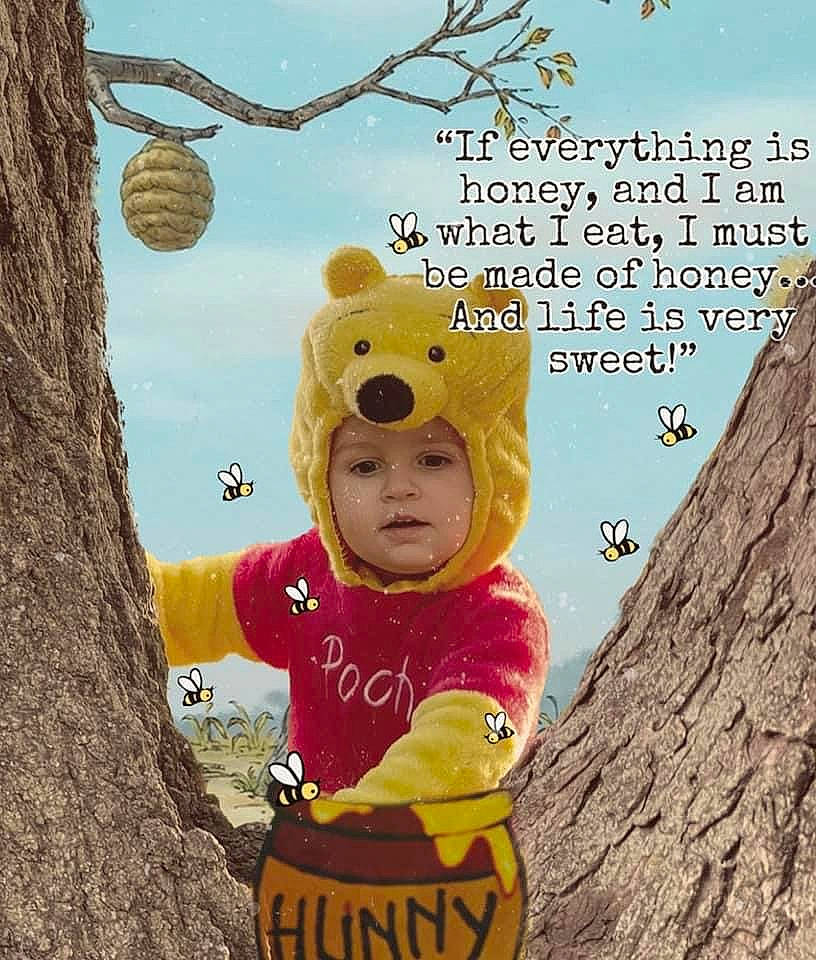 Archer is registered to the contest to win money with this photo: adaptation, art, baby_toddler_clothing, branch, child, font, happy, headwear, leisure, organism, people_in_nature, person, photo_caption, poster, sky, sleeve, toddler, tree, trunk, twig