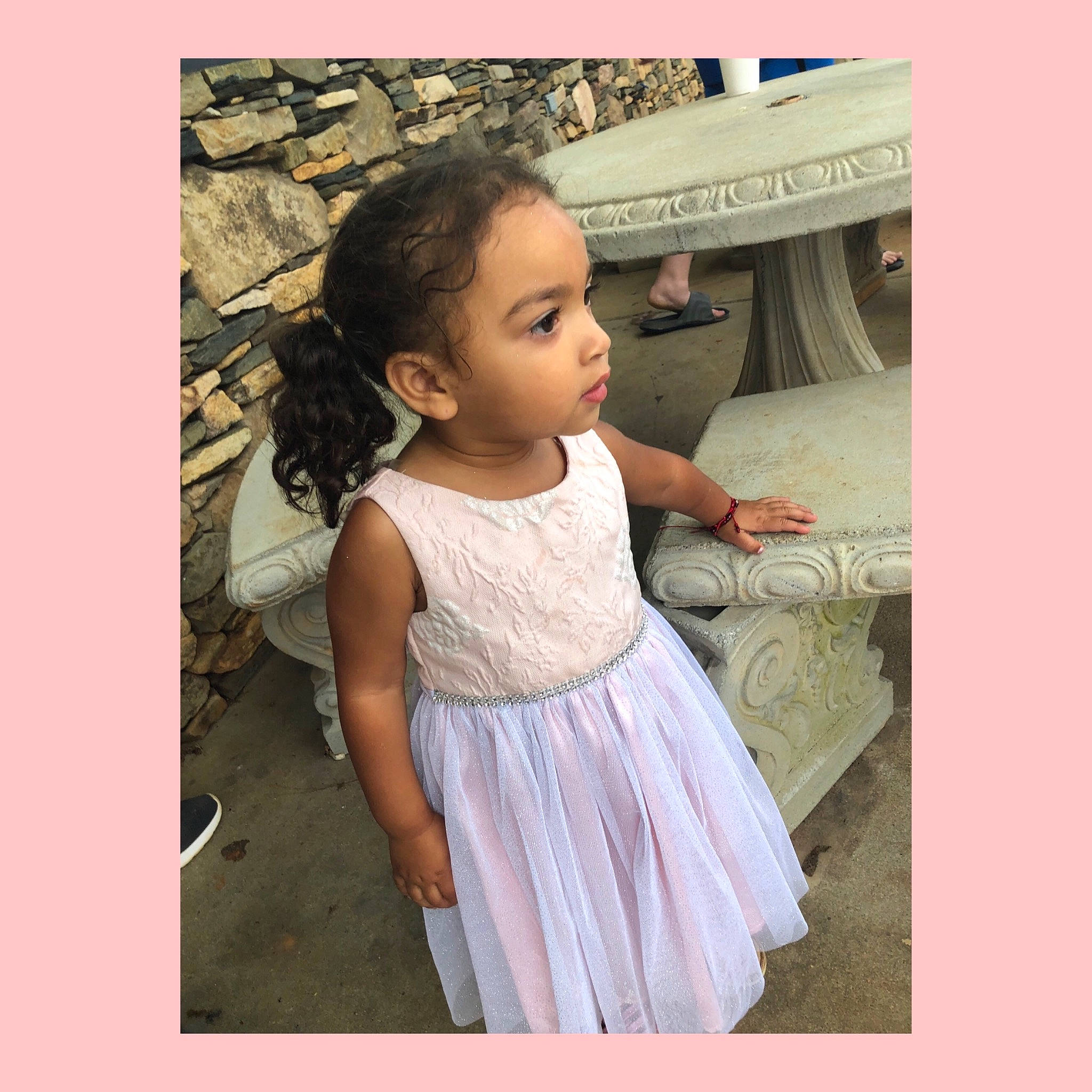 Kaelyn is registered to the contest to win money with this photo: child, child_model, clothing, dress, neck, pattern, person, pink, shoulder, smile, toddler