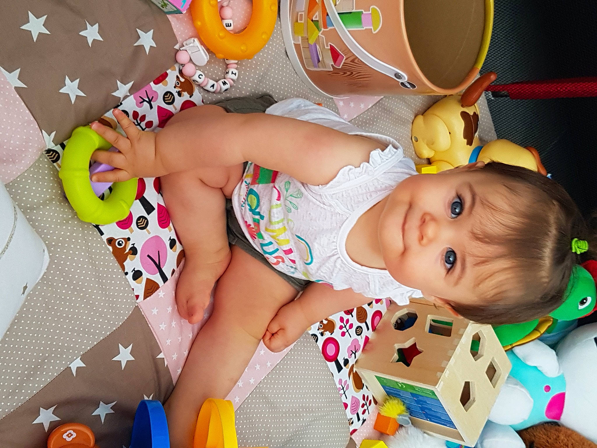 Camille participe au concours pour gagner de l'argent avec cette photo : baby, baby_playing_with_toys, baby_products, baby_toddler_clothing, baby_toys, child, foot, fun, happy, indoor_games_and_sports, nail, pattern, person, play, room, smile, textile, thigh, toddler, toy