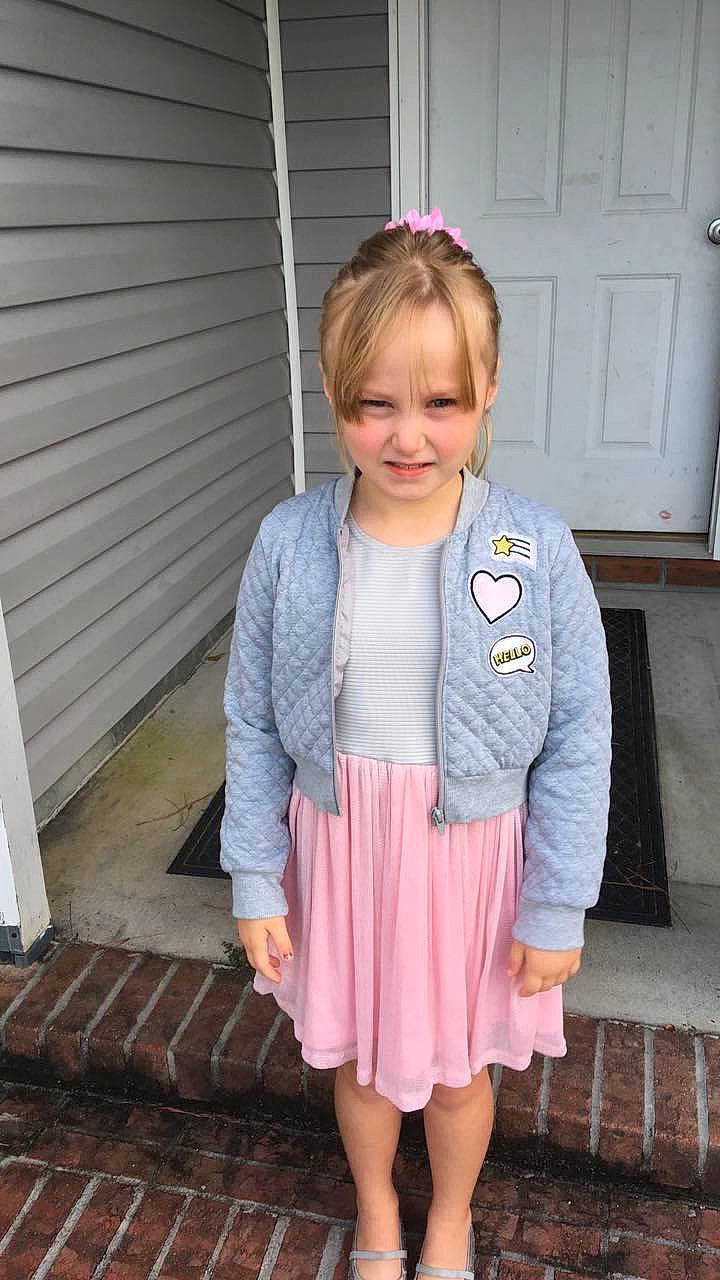 Morgan joined the competition — help win amazing prizes! child, clothing, jacket, joy, outerwear, pattern, person, pink, standing, t_shirt, toddler
