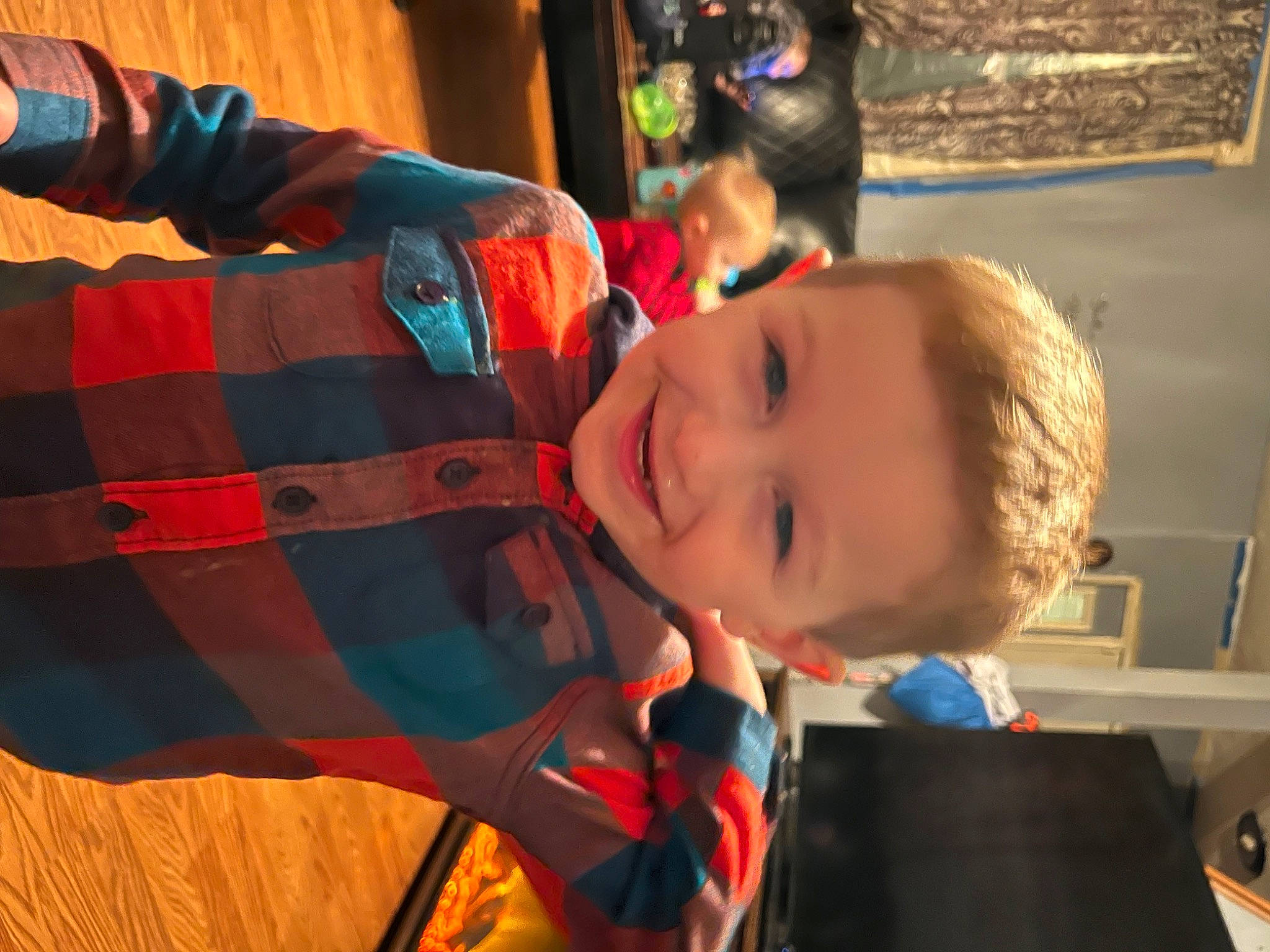 Issac joined the competition — help win amazing prizes! child, event, fun, happy, holiday, joy, leisure, orange, pattern, person, plaid, play, recreation, smile, tartan, toddler, tradition, vacation