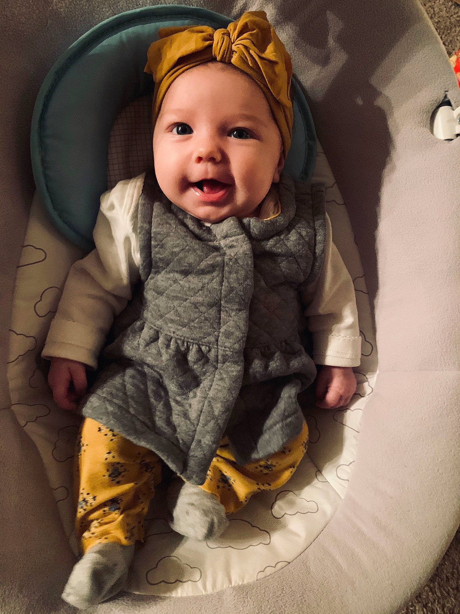 Caroline is registered to the contest to win money with this photo: baby, baby_in_car_seat, cheek, child, eye, person, skin, smile, toddler