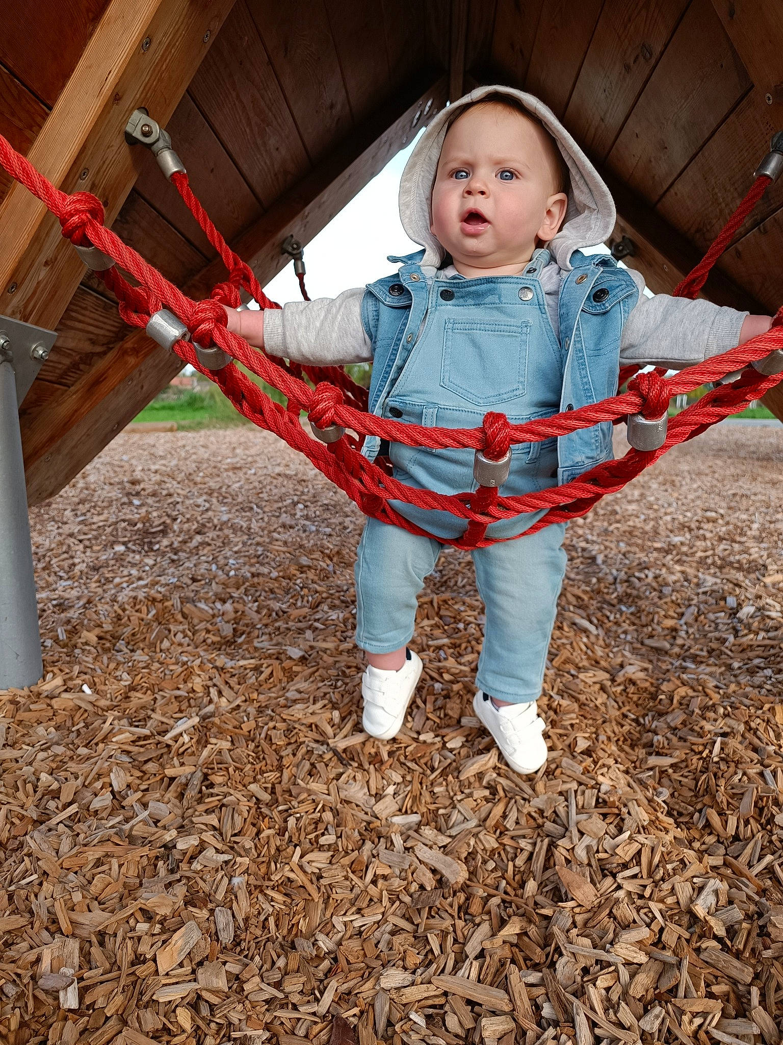 Tiago a rejoint le concours — aidez-le/la à gagner de superbes lots ! baby, child, city, eye, flash_photography, fun, grass, leg, leisure, outdoor_play_equipment, people_in_nature, person, play, recreation, sitting, soil, surprise, swing, tints_and_shades, toddler