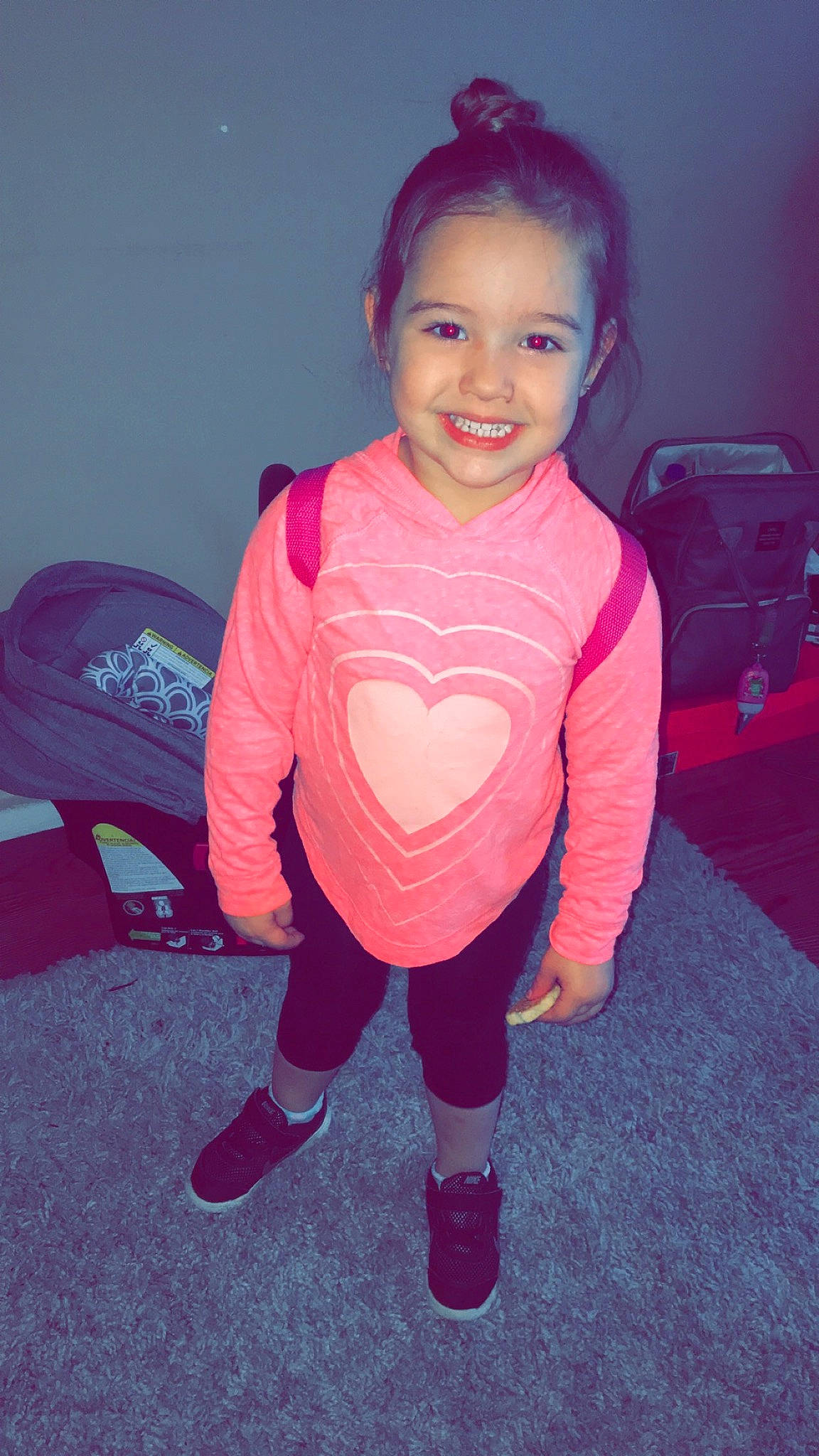 Mya joined the competition — help win amazing prizes! baby, cheek, child, cool, costume, face, fictional_character, footwear, fun, head, joy, magenta, person, pink, purple, shoe, skin, smile, sportswear, standing