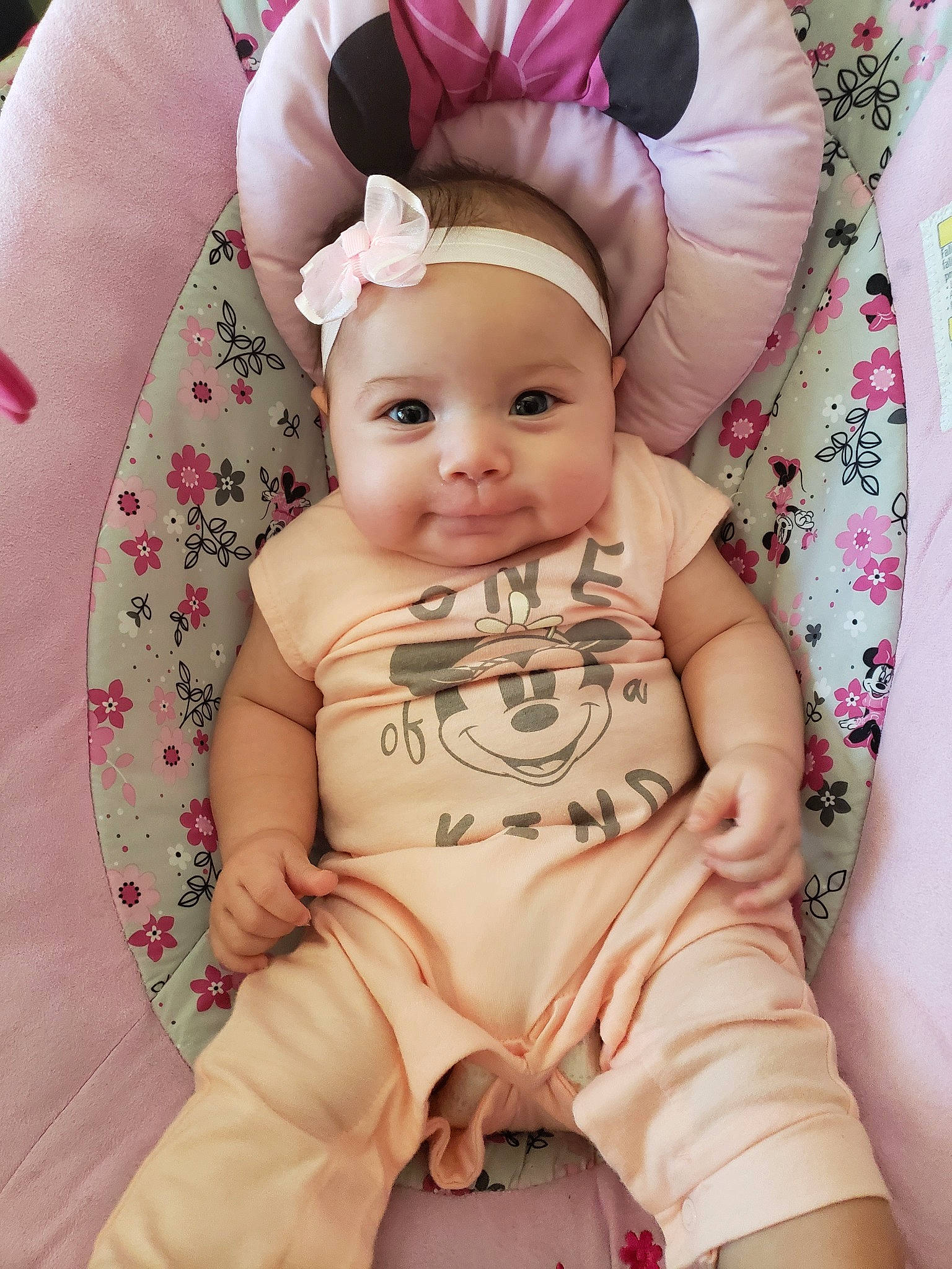 Victoria is registered to the contest to win money with this photo: baby, baby_products, baby_toddler_clothing, cheek, child, face, hair_accessory, hand, head, headband, headgear, headpiece, pattern, person, pink, product, skin, smile, toddler