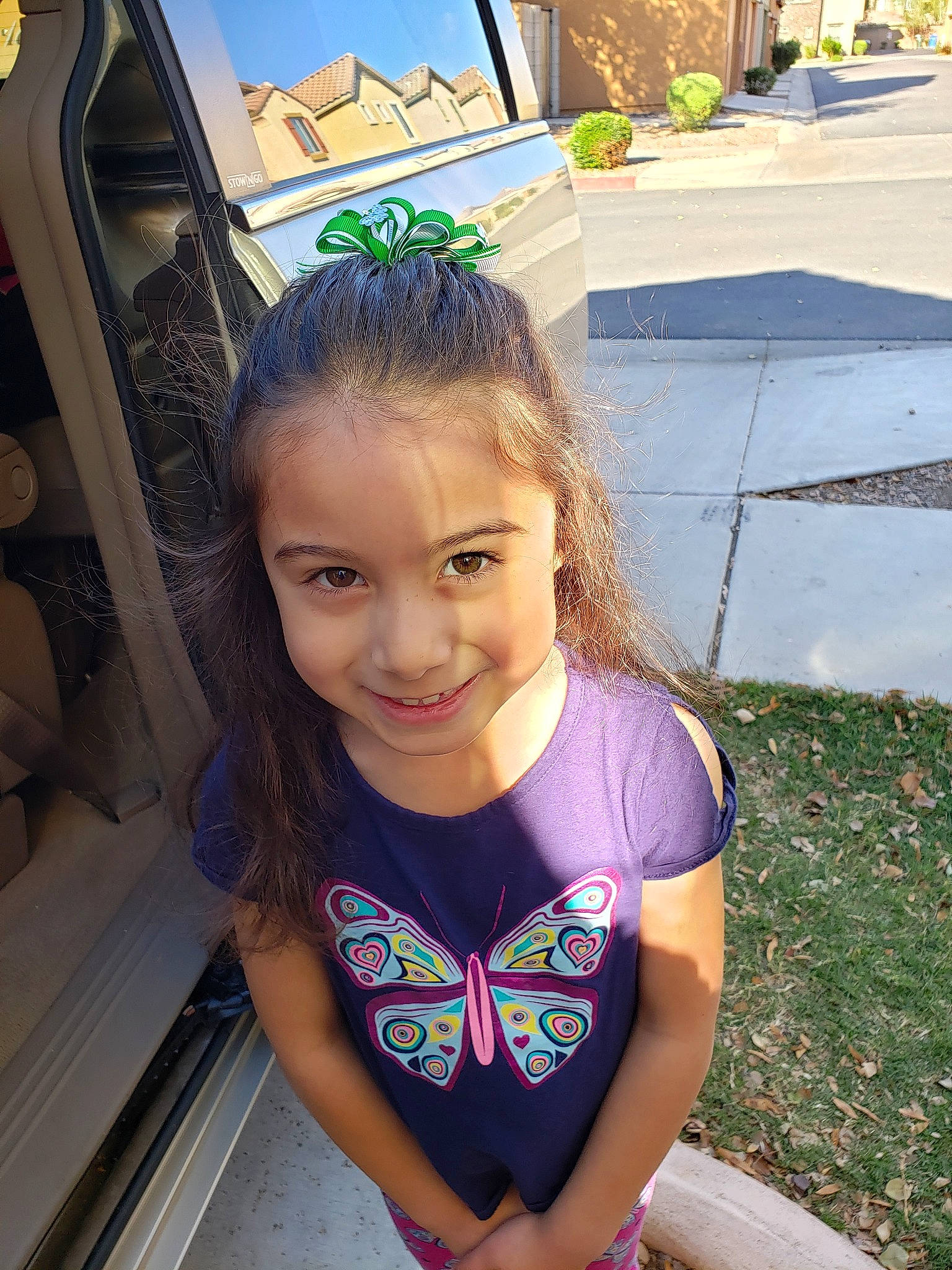 Sophia is registered to the contest to win money with this photo: child, face, fawn, fun, grass, hair, head, joy, person, plant, smile, summer, t_shirt, toddler, vacation