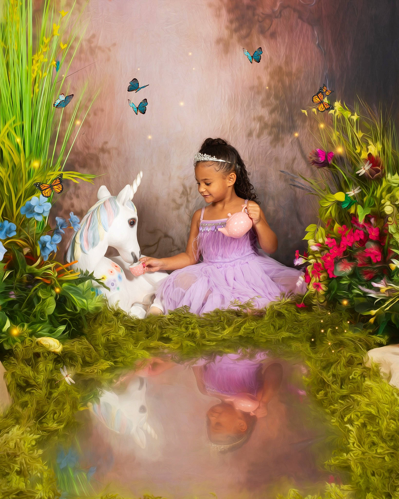 Aniyah joined the competition — help win amazing prizes! art, cg_artwork, doll, event, fawn, fictional_character, flower, grass, happy, magenta, meadow, morning, painting, people_in_nature, person, petal, pink, plant, toy, tree
