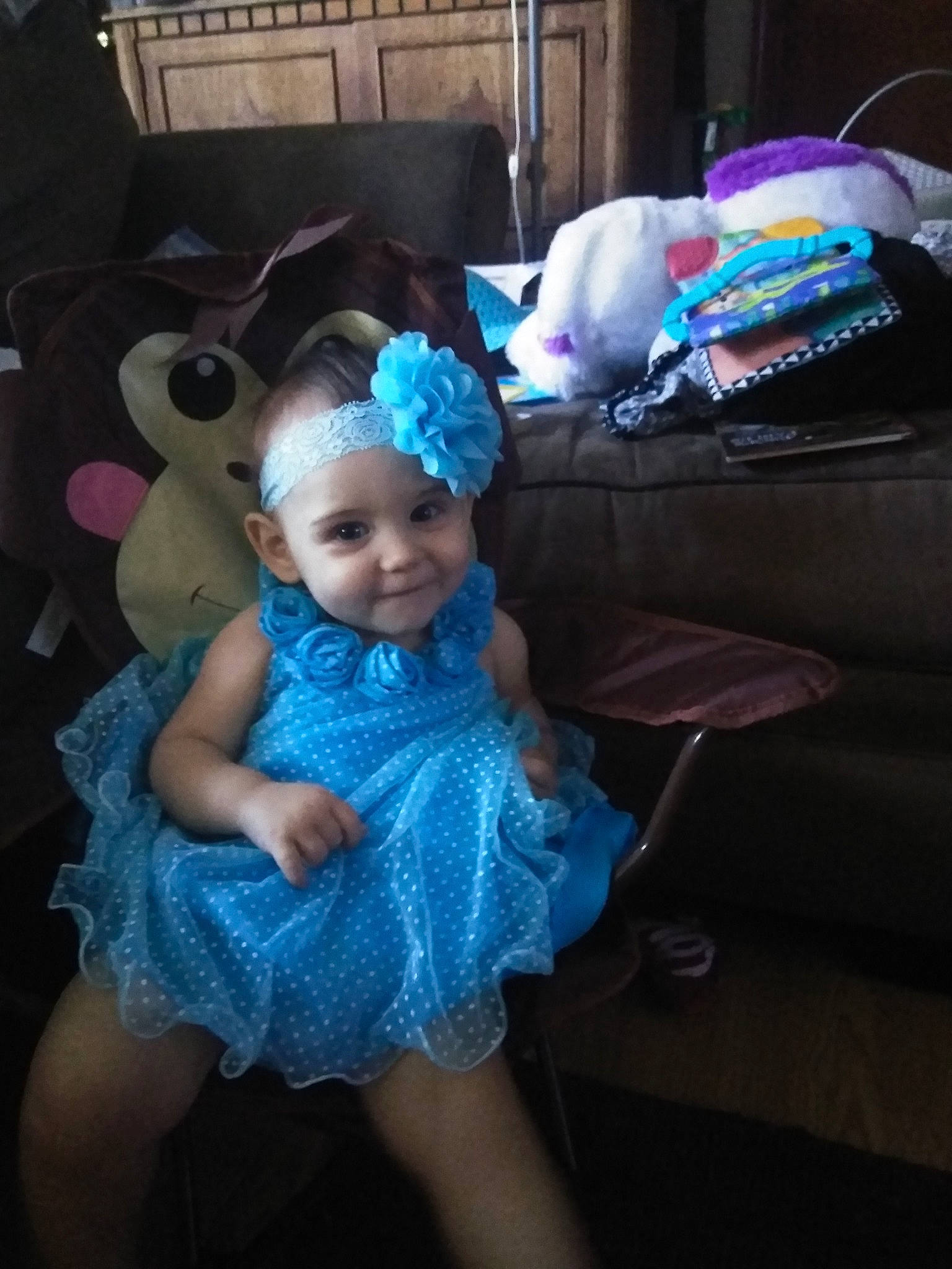 Monika joined the competition — help win amazing prizes! baby, blue, chair, child, costume, dress, ear, hair_accessory, head, headgear, iris, joy, party, person, pink, skin, technology, toddler, toy