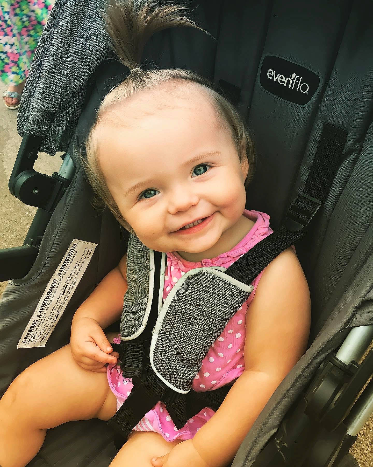 Nylah is registered to the contest to win money with this photo: arm, baby, baby_carriage, cheek, cool, eyebrow, eyelash, facial_expression, finger, flash_photography, hand, happy, iris, joy, leg, lip, nose, person, pink, skin