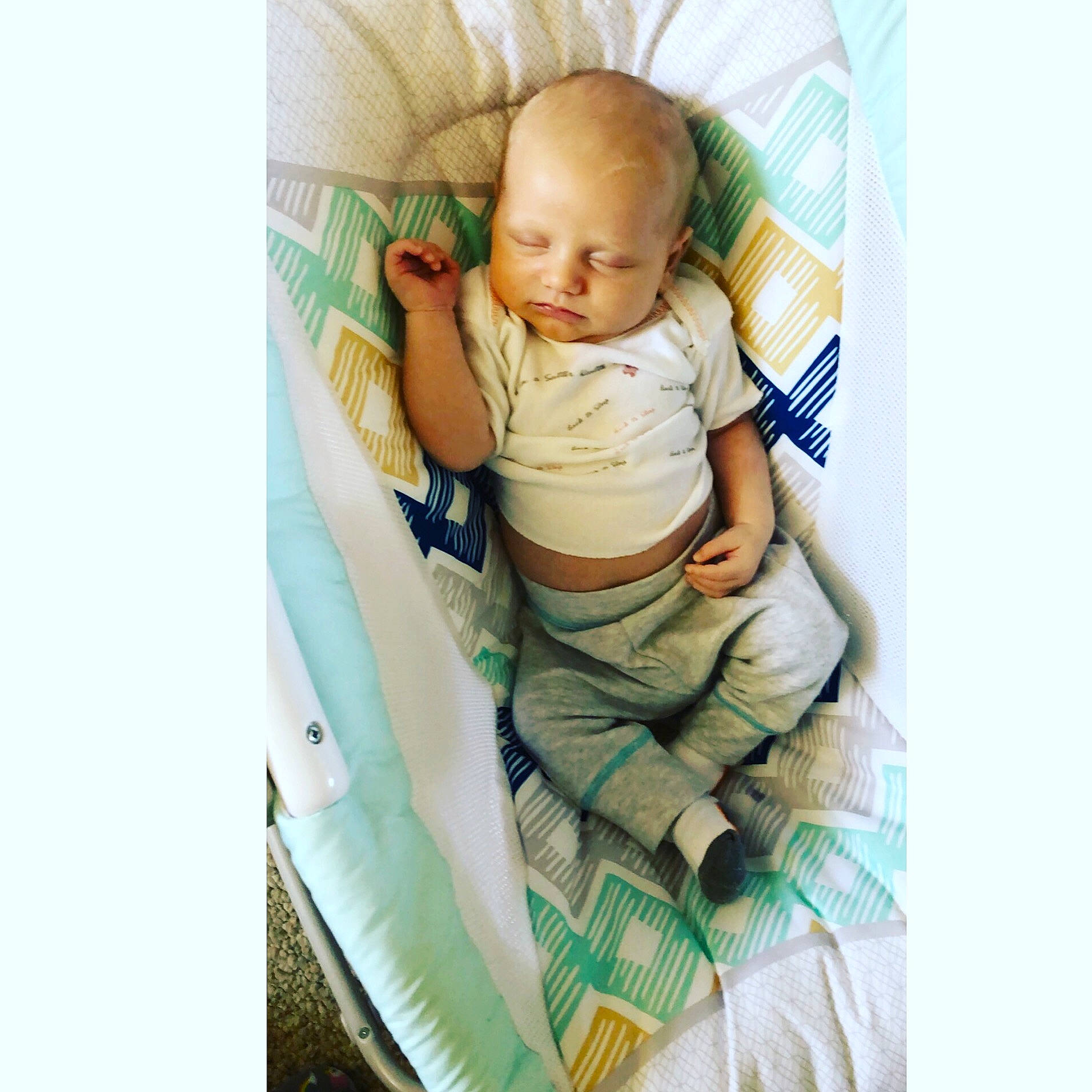 Madden is registered to the contest to win money with this photo: baby, baby_products, baby_sleeping, bedding, bedtime, beige, blanket, child, comfort, infant_bed, linens, nap, person, product, sleep, smile, textile, toddler