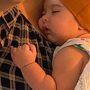 Adrian joined the competition — help win amazing prizes! baby, sleeping, hat, orange, plaid, shirt, arm, hand, closeup, peaceful, child, person, infant, nap, cozy, skin, cute, resting, toddler, clothing