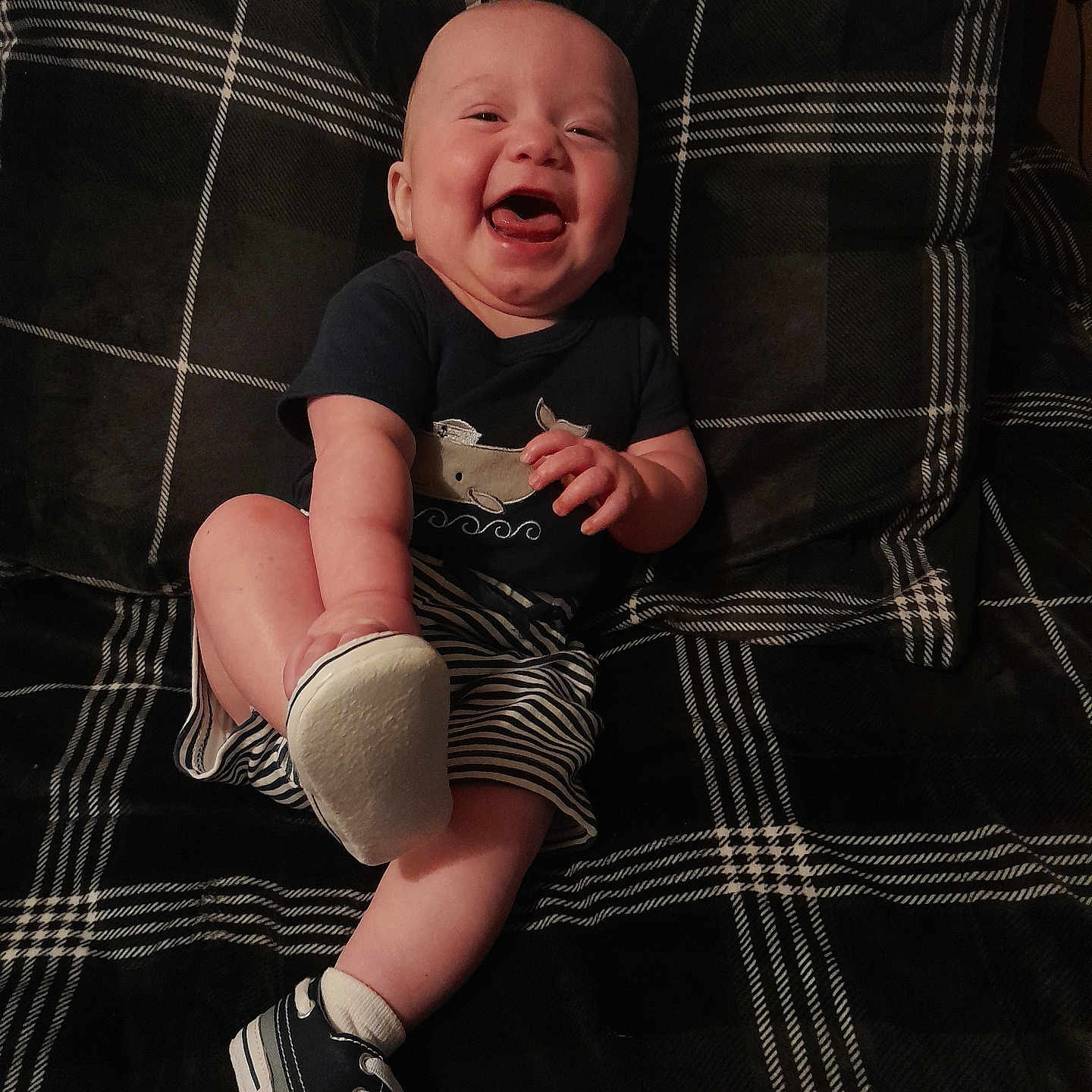 Layne joined the competition — help win amazing prizes! baby, bodypart, clothing, couch, crying, face, finger, footwear, furniture, hand, happy, head, hosiery, person, photography, portrait, sad, shoe, shorts, sock