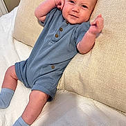 Ronnie is registered to the contest to win money with this photo: baby, babylaughing, blanket, clothing, cushion, face, happy, head, homedecor, hosiery, jeans, newborn, pants, person, photography, pillow, portrait, sitting, smile, sock