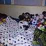 Toodles is registered to the contest to win money with this photo: cat, blanket, plush_toy, stuffed_animal, soccer_ball, toy_airplane, couch, window_blinds, home_interior, sleeping, resting, black_and_white, patterned_blanket, soft_toys, indoor, pet, relaxation, cozy, napping, star_pattern