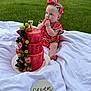 Ashley joined the competition — help win amazing prizes! baby, infant, watermelon_outfit, headband, blanket, grass, outdoor, fruit_cake, watermelon, berries, grapes, strawberries, blackberries, blueberries, plate, nature, park, milestone_sign, seven_months, cute