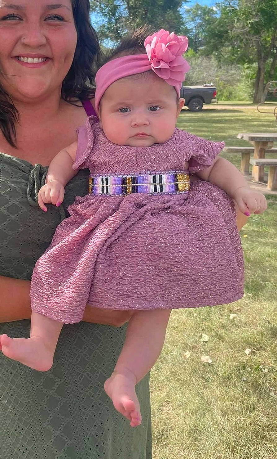Taisley joined the competition — help win amazing prizes! baby, baby_toddler_clothing, clothing, dress, face, facial_expression, fun, grass, happy, headgear, headwear, joy, lip, person, pink, plant, purple, skin, sleeve, smile
