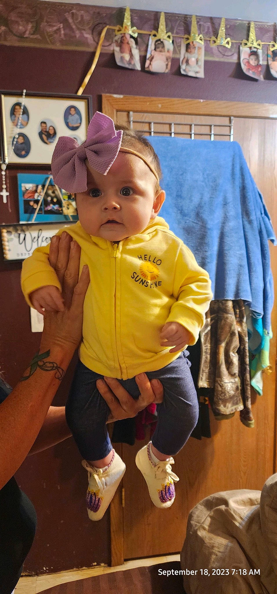 Taisley is registered to the contest to win money with this photo: baby, baby_toddler_clothing, cap, child, electric_blue, fashion_accessory, fun, happy, hat, headwear, leisure, magenta, party_supply, person, personal_protective_equipment, pink, purple, room, shorts, sleeve