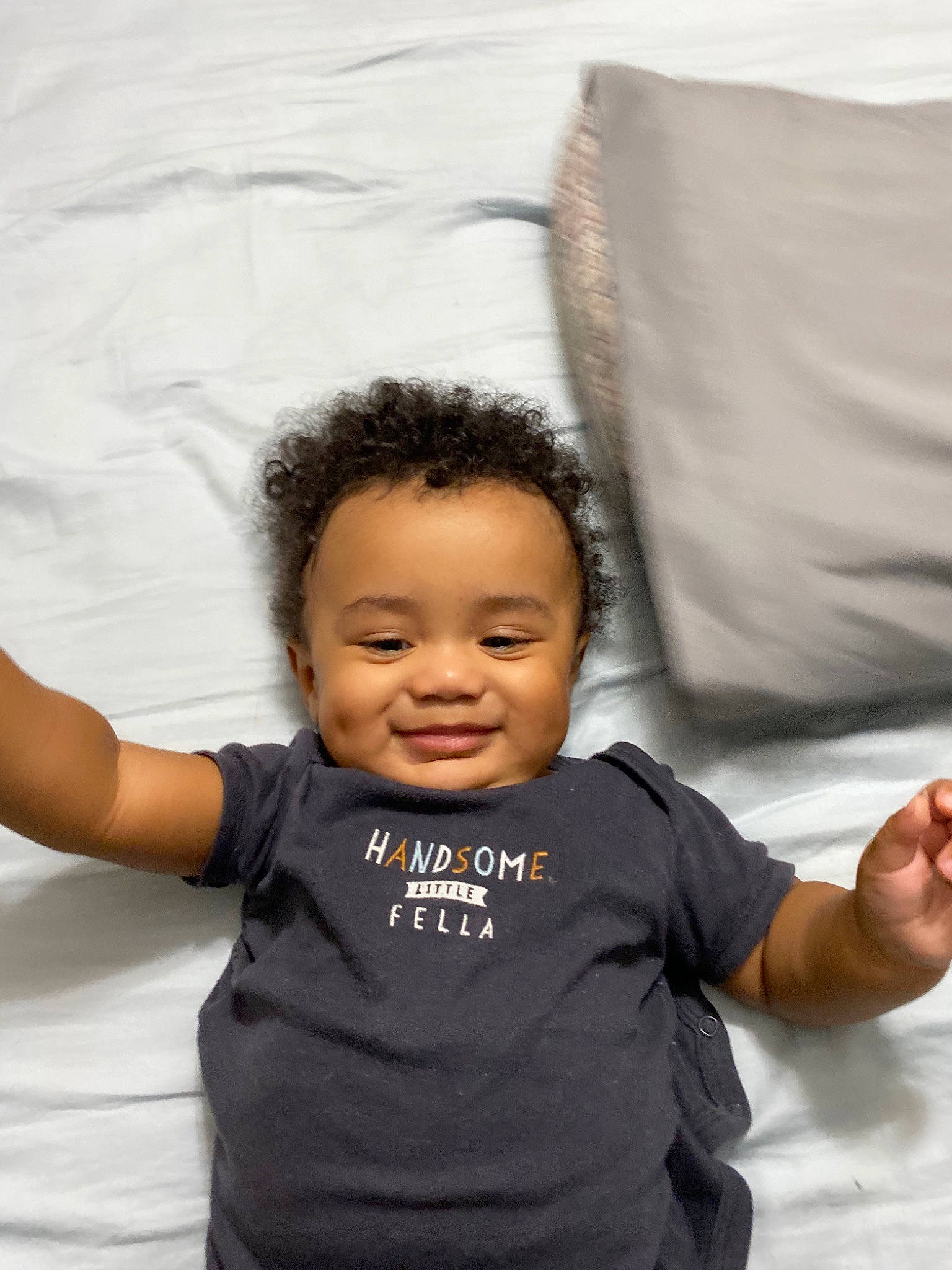 Travon joined the competition — help win amazing prizes! baby, baby_toddler_clothing, cheek, child, comfort, face, finger, fun, gesture, hair, happy, joint, joy, leisure, linens, person, skin, sleeve, smile, t_shirt