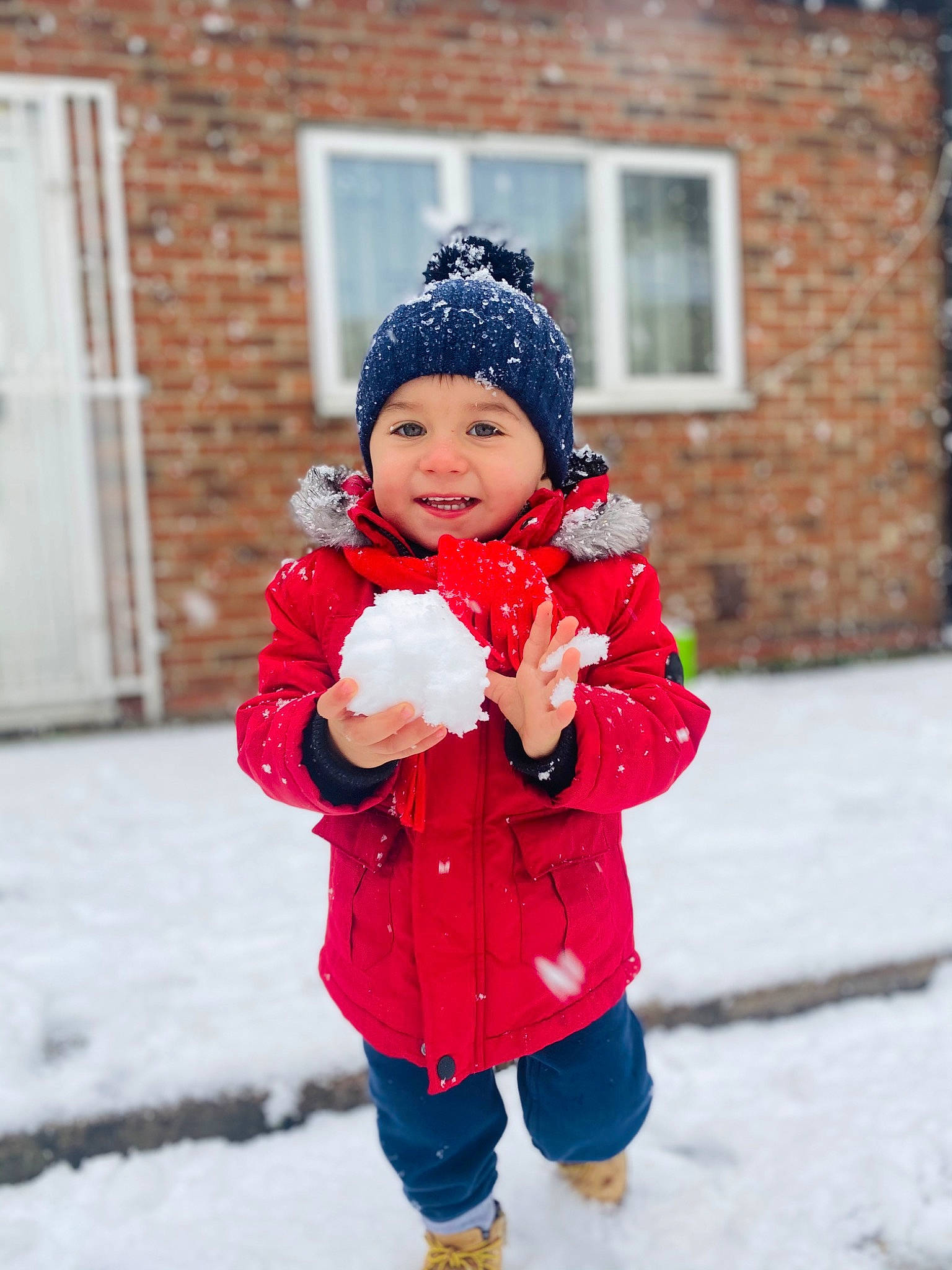 Jayson joined the competition — help win amazing prizes! cap, door, electric_blue, event, eye, freezing, fun, happy, headgear, headwear, house, human_body, jacket, people_in_nature, person, sleeve, smile, snow, street_fashion, toddler