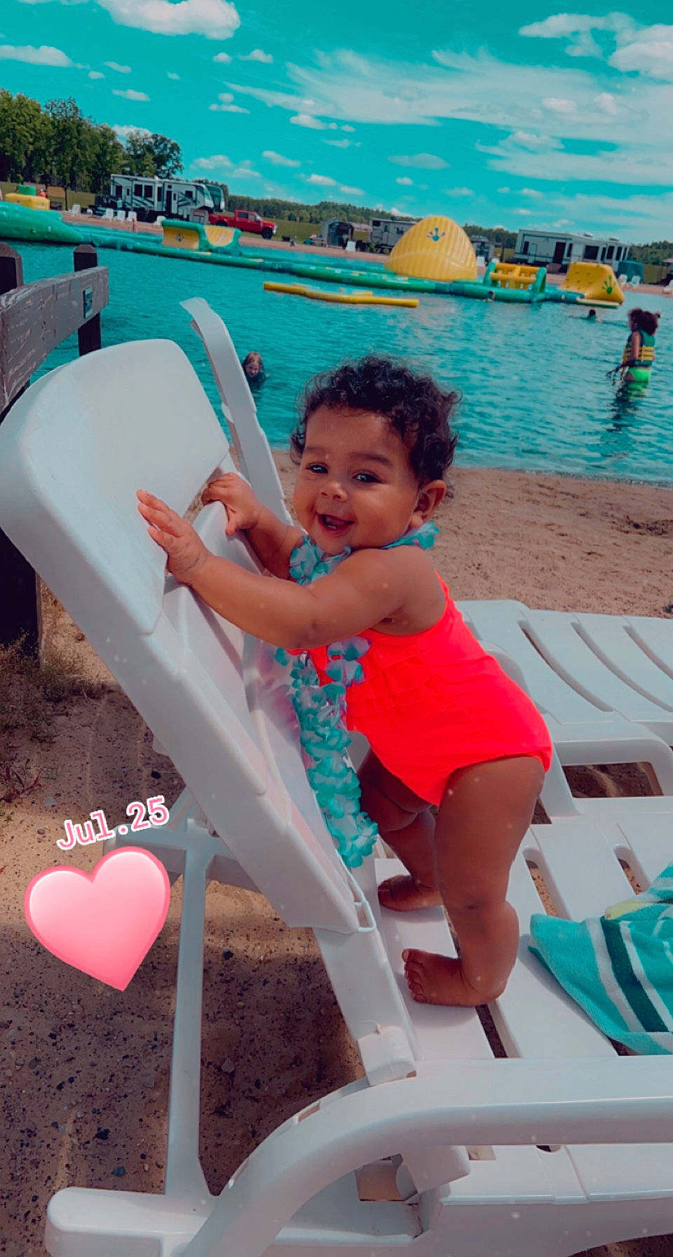 Nadiah joined the competition — help win amazing prizes! blue, child, fun, green, happy, holiday, leg, leisure, outdoor_furniture, outdoor_recreation, person, recreation, shorts, sky, summer, sunlounger, thigh, toddler, travel, tree