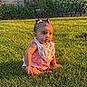 baby, child, grass, outdoor, sunlight, pigtails, pink_bows, bib, curious, cute, summer, greenery, garden, nature, portrait, infant, sitting, young_child, daylight, toddler