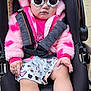 Melody Reign joined the competition — help win amazing prizes! baby, child, stroller, sunglasses, pink_bow, jacket, skirt, white_shoes, socks, cute, fashion, outdoor, seatbelt, baby_clothing, accessory, headwear, baby_face, infant, toddler, portrait