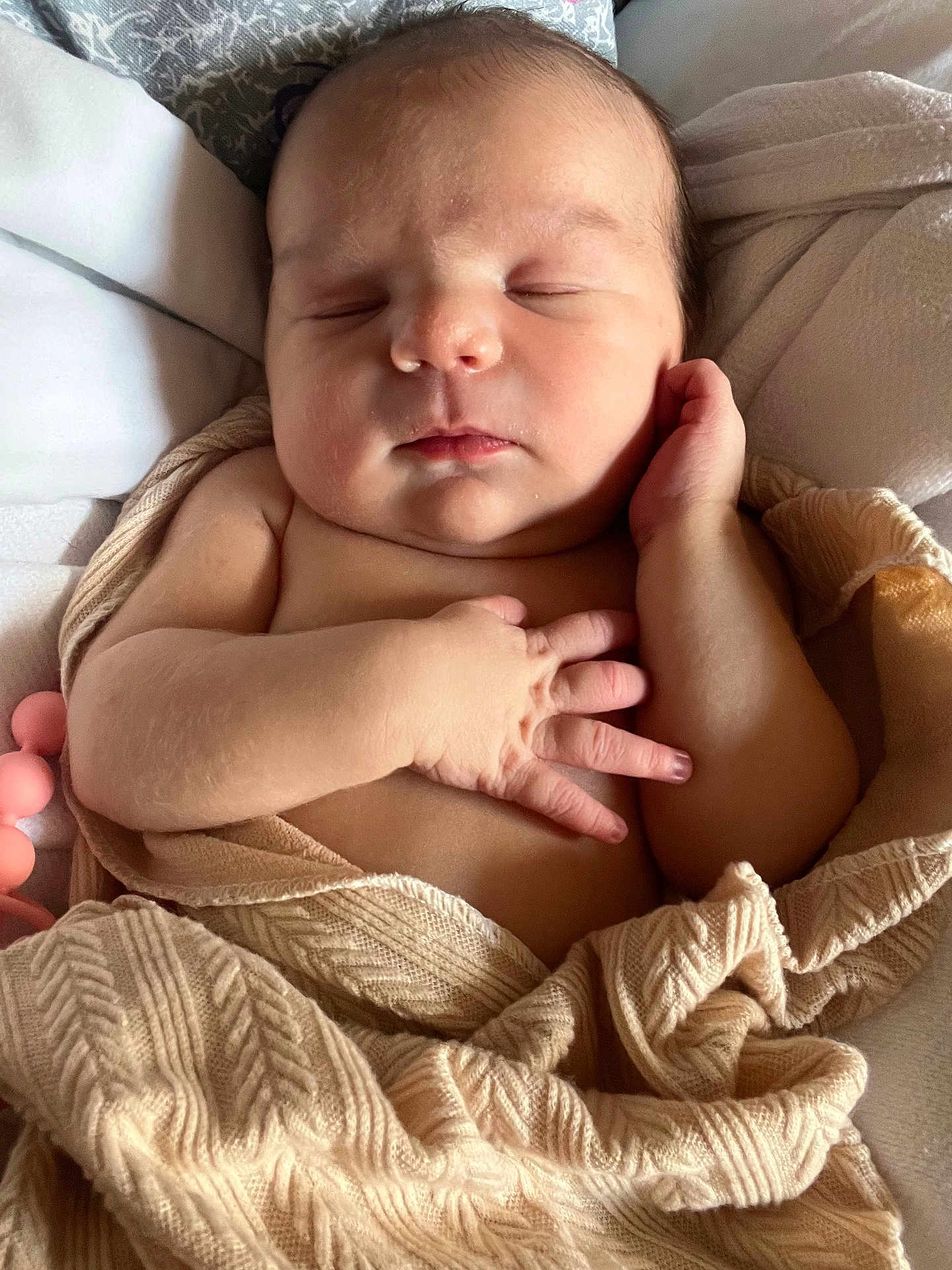 Marley is registered to the contest to win money with this photo: baby, newborn, sleeping, blanket, soft, hand, face, peaceful, cozy, bed, infant, skin, cute, resting, wrapped, fingers, portrait, indoors, calm, child