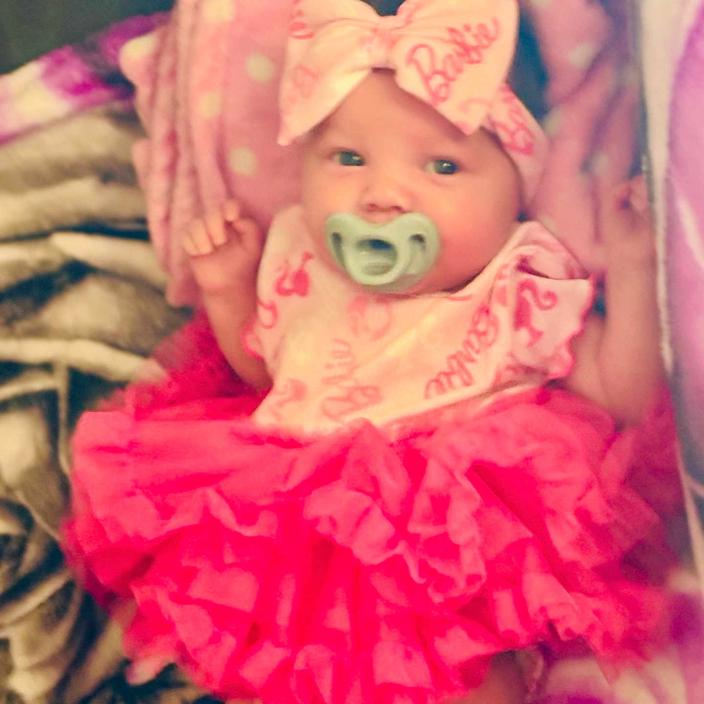 Hailey is registered to the contest to win money with this photo: baby, bed, blanket, bonnet, clothing, costume, cushion, dress, face, furniture, hat, head, homedecor, newborn, person, photography, portrait, quilt, sleeping, toy