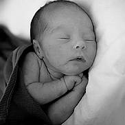 Rose a rejoint le concours — aidez-le/la à gagner de superbes lots ! baby, newborn, sleeping, black_and_white, blanket, infant, peaceful, portrait, face, hands, soft, cute, resting, closeup, child, wrapped, tucked, cozy, calm, skin