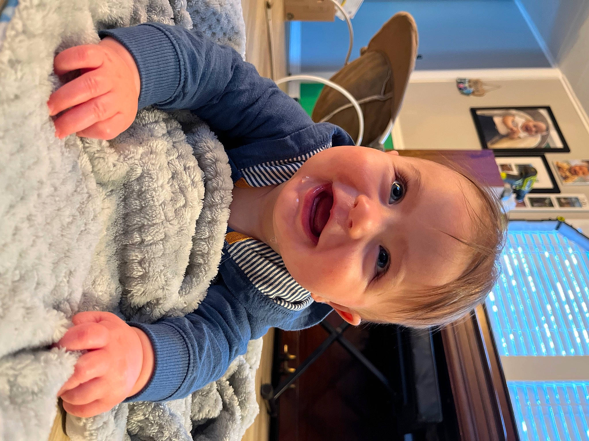 Xander joined the competition — help win amazing prizes! baby_toddler_clothing, cheek, child, chin, finger, fun, gesture, happy, joy, leisure, mouth, neck, nose, person, picture_frame, skin, sleeve, smile, thumb, toddler
