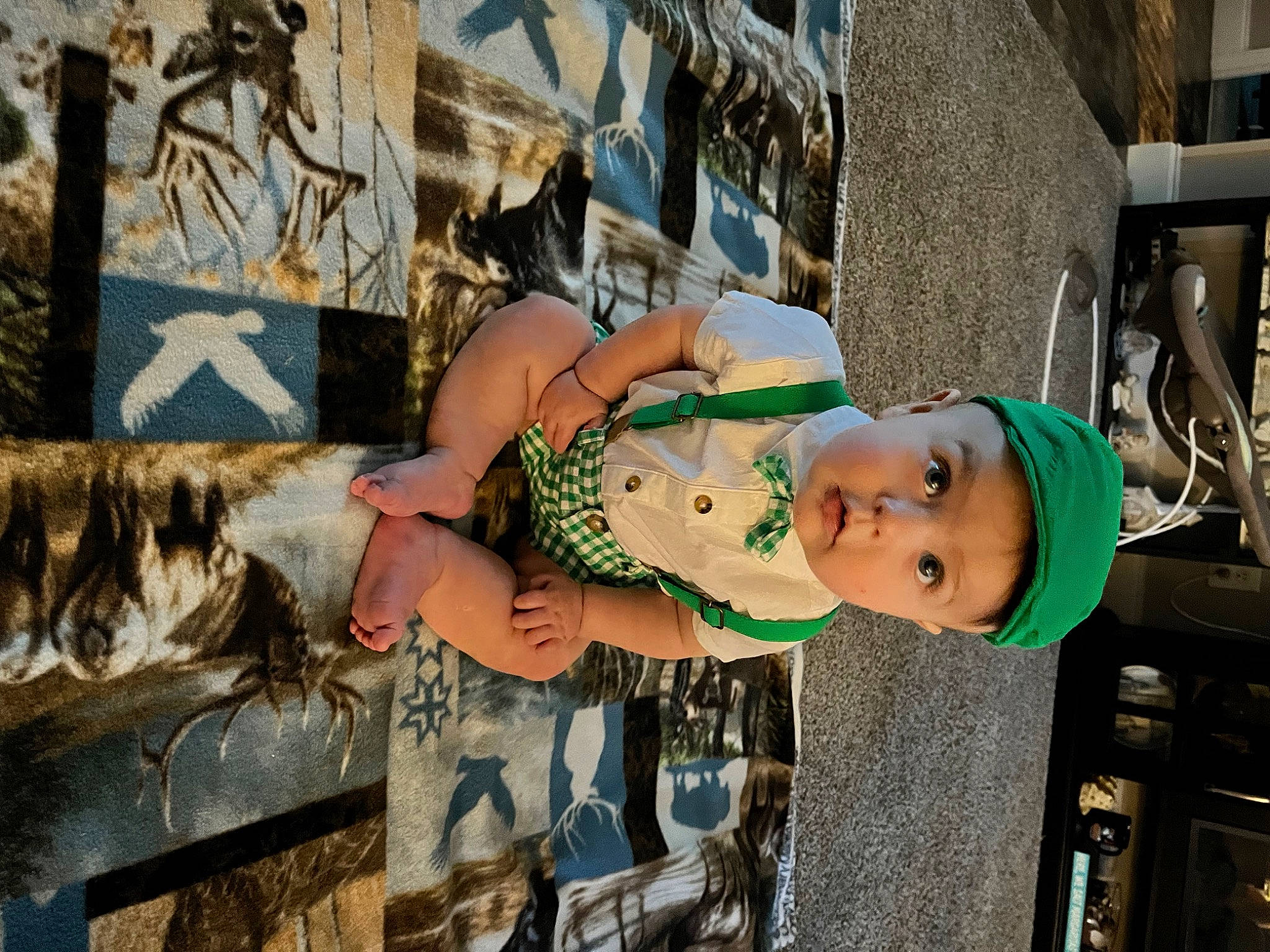 Xander joined the competition — help win amazing prizes! baby, child, city, fun, fur, hat, headwear, person, sandal, street, surprise, toddler, tree, vacation, visual_arts, wood