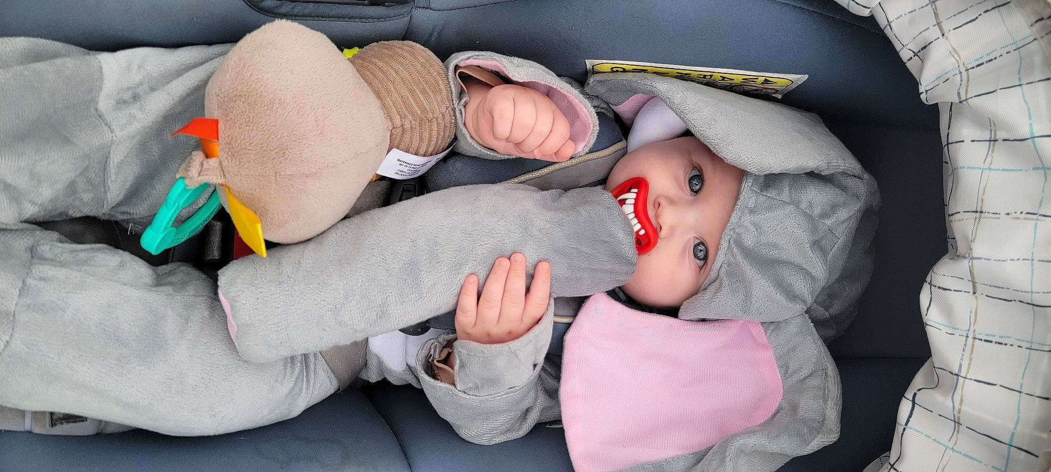 Caysen joined the competition — help win amazing prizes! arm, auto_part, baby, baby_carriage, baby_in_car_seat, baby_products, car_seat, comfort, finger, gesture, hand, hat, headgear, headwear, joint, linens, mouth, nail, person, textile