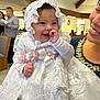 Angelina joined the competition — help win amazing prizes! baby, celebration, child, cute, dress, embroidery, fabric, flower, happy, headwear, holding, indoor, infant, lace, people, person, portrait, smile, white, woman
