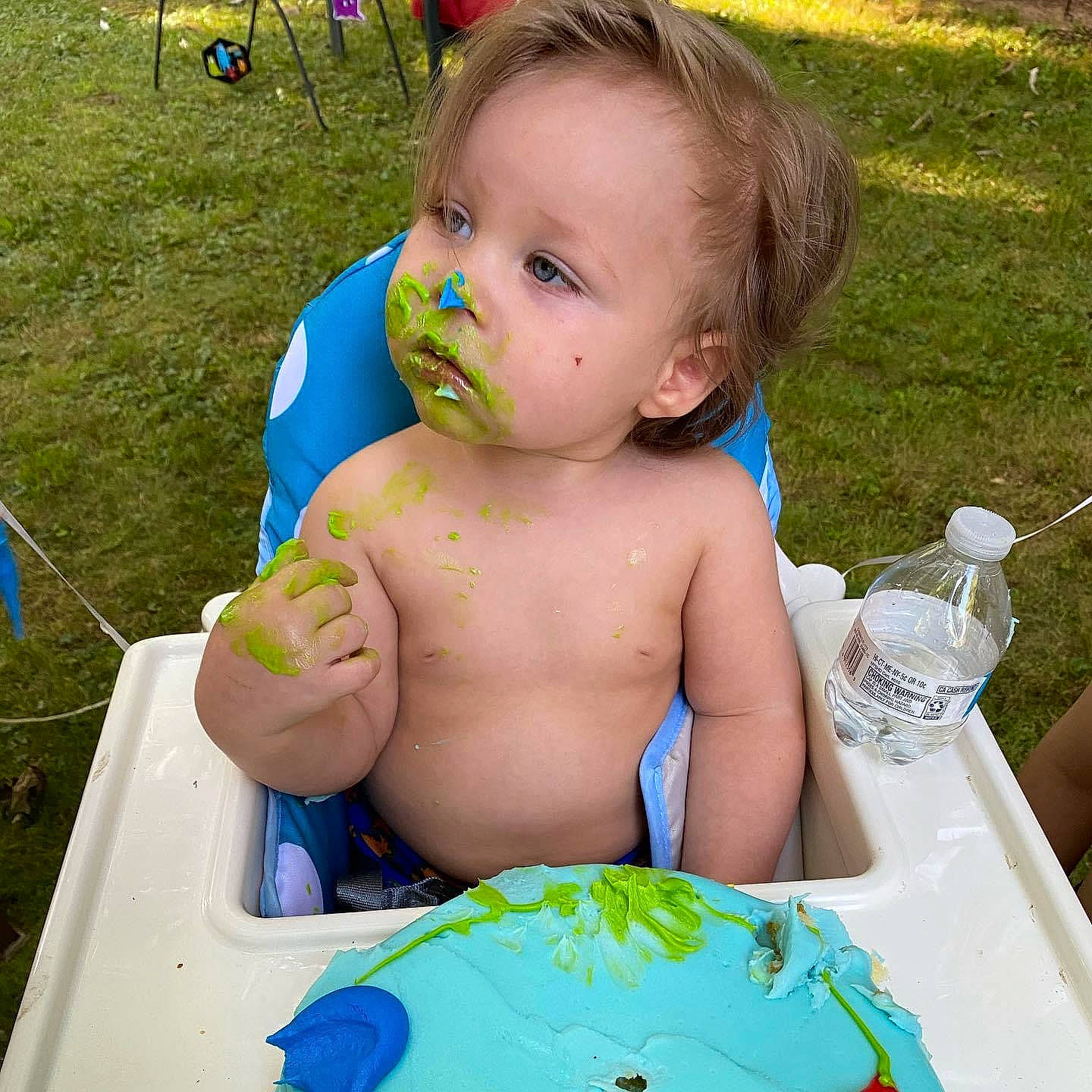 Rj is registered to the contest to win money with this photo: baby, baby_bathing, bathing, child, eating, eye, face, fun, grass, leisure, person, play, skin, smile, summer, toddler, vacation, water