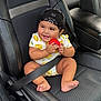 baby, child, smiling, bandana, red_ball, car_seat, seatbelt, black_leather, clothing, cute, happy, infant, indoors, person, sitting, toy, foot, hand, headwear, lemon_pattern