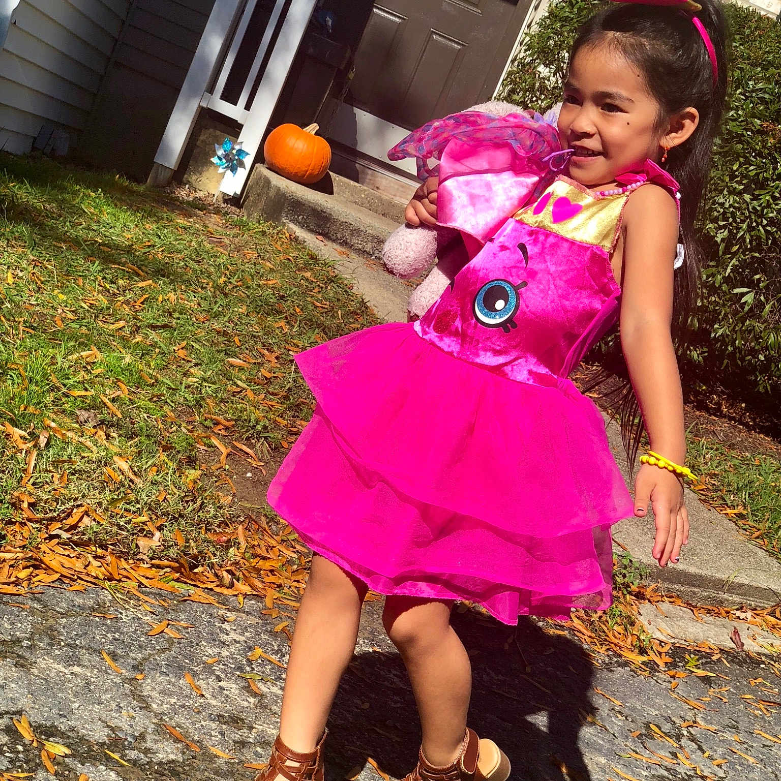 Adilyn joined the competition — help win amazing prizes! beauty, child, costume, fun, girl, joy, leg, person, pink, purple, smile, toddler, vacation