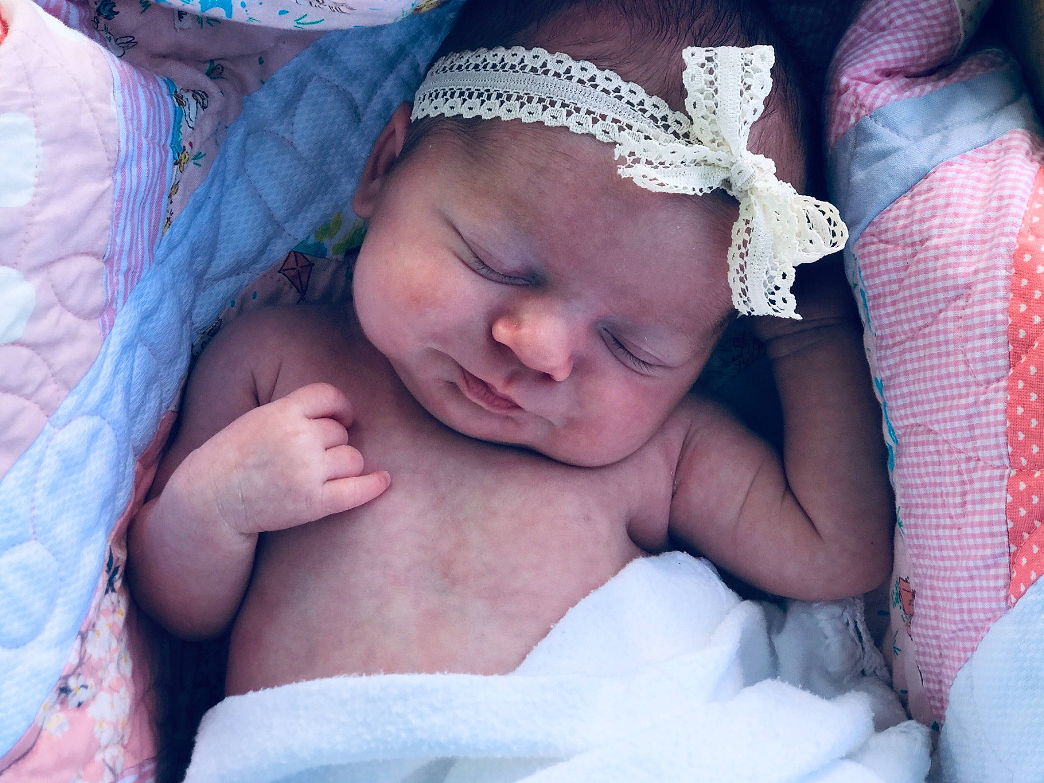 Bayleigh joined the competition — help win amazing prizes! baby, baby_sleeping, birth, cheek, child, eye, face, finger, hair_accessory, hand, headwear, linens, lip, mouth, nap, nose, person, pink, skin, sleep