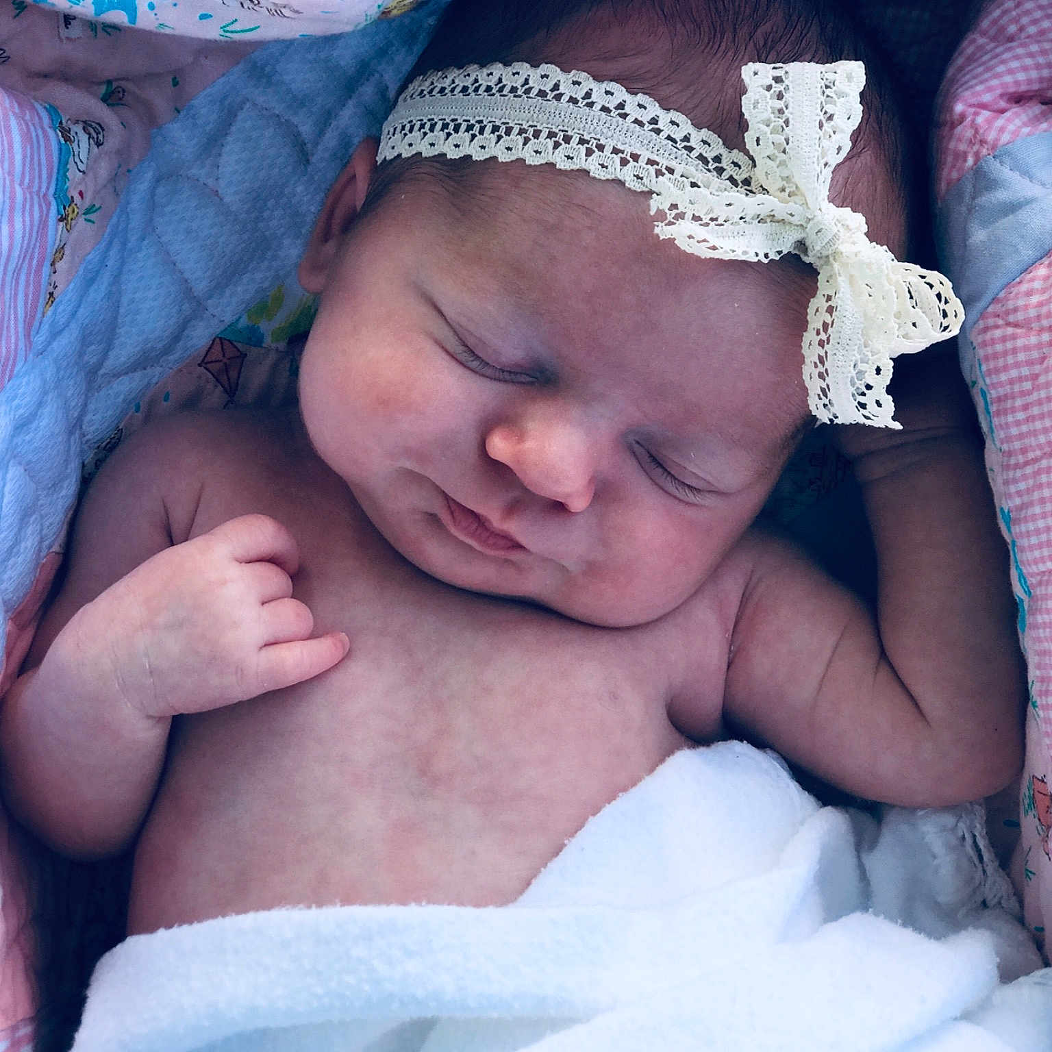 Bayleigh joined the competition — help win amazing prizes! baby, baby_sleeping, birth, cheek, child, eye, face, finger, hair_accessory, hand, headwear, linens, lip, mouth, nap, nose, person, pink, skin, sleep