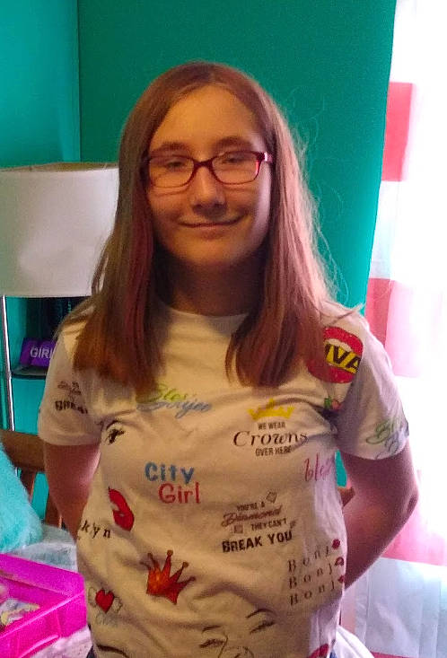 Lexis joined the competition — help win amazing prizes! brown_hair, chest, child, event, eyewear, fun, glasses, hair_coloring, happy, joy, layered_hair, magenta, mouth, pattern, person, room, sleeve, smile, t_shirt, throat