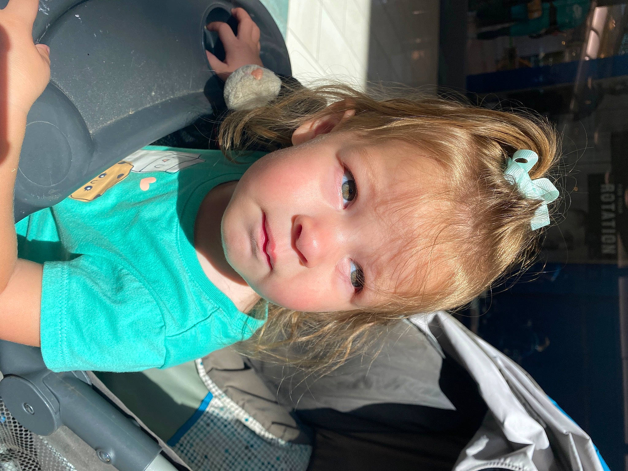 Matilda joined the competition — help win amazing prizes! auto_part, baby_products, blond, car_seat, cheek, child, electric_blue, eyelash, fun, hairstyle, motor_vehicle, person, sitting, toddler, vacation, vehicle_door