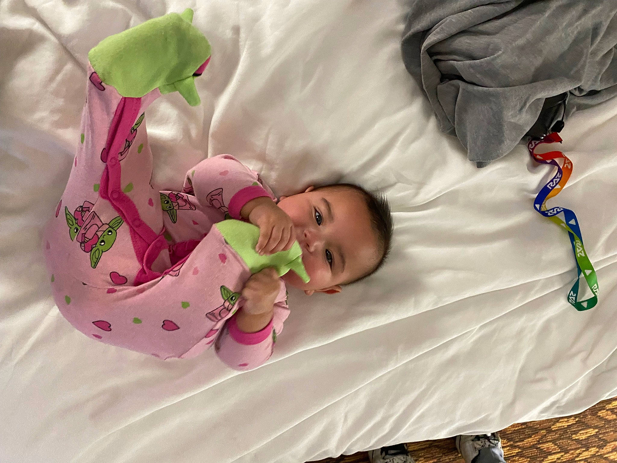 Aiyana joined the competition — help win amazing prizes! baby, baby_products, baby_toddler_clothing, bed, bed_sheet, bedding, bedtime, blanket, child, comfort, event, happy, linens, magenta, nap, person, room, sleep, smile, textile