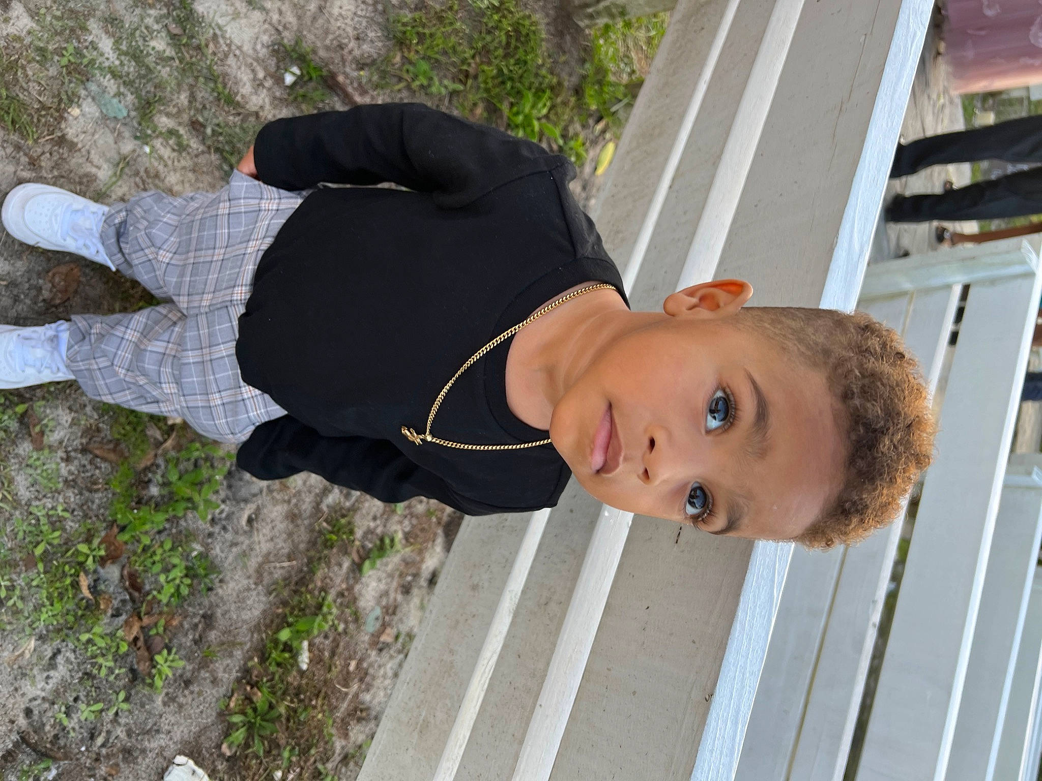 Kaden joined the competition — help win amazing prizes! fence, fun, grass, house, leisure, person, plant, tree, walking_shoe, wood