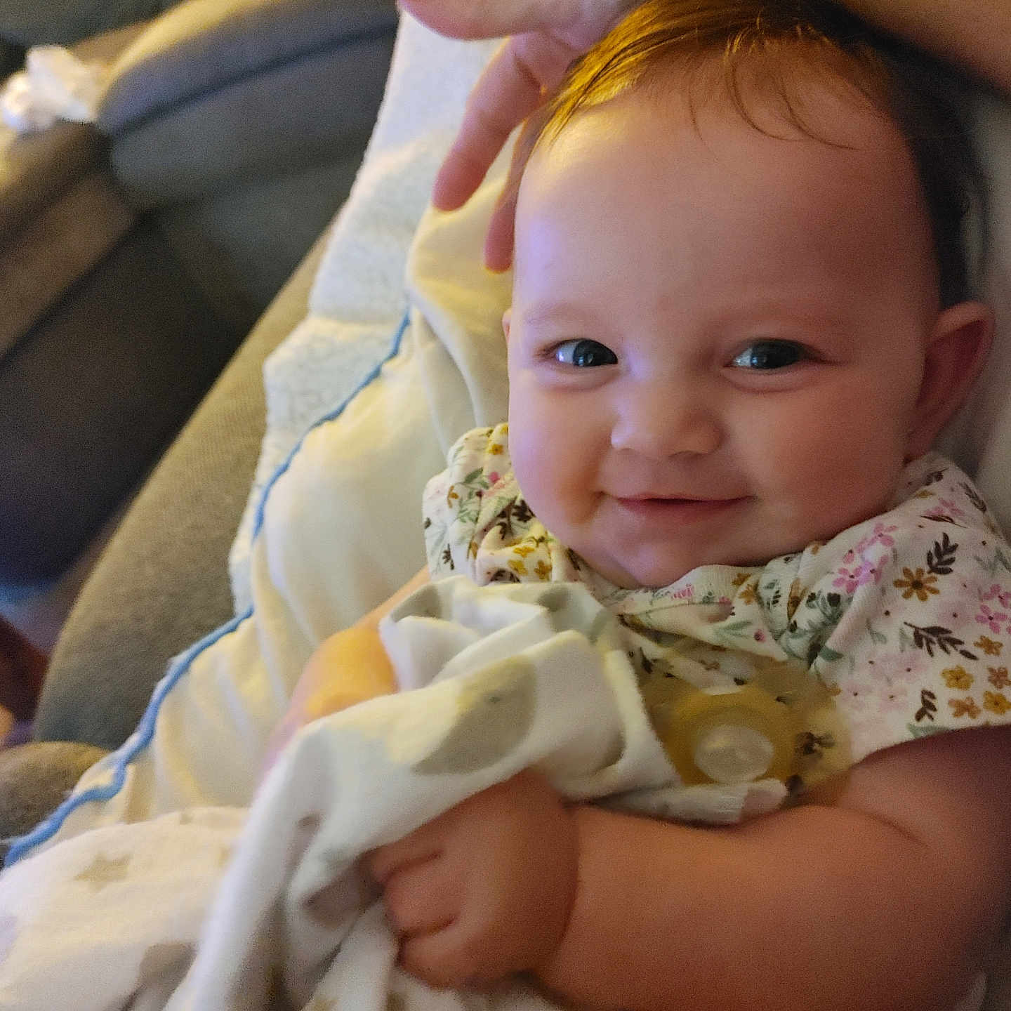 Knoxlyn joined the competition — help win amazing prizes! baby, blanket, bodypart, bonnet, clothing, couch, cushion, face, finger, furniture, hand, happy, hat, head, homedecor, newborn, person, photography, portrait, smile