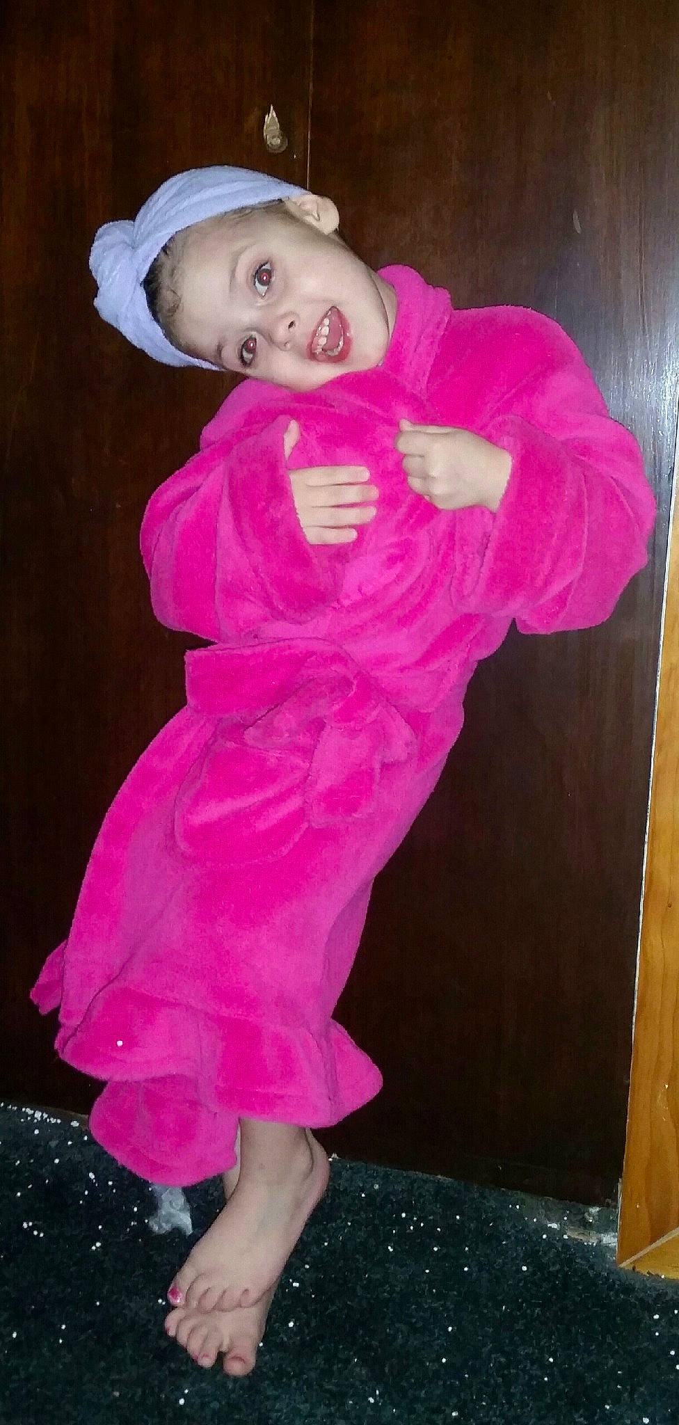 Cynthia joined the competition — help win amazing prizes! child, costume, magenta, outerwear, person, pink, smile, toddler