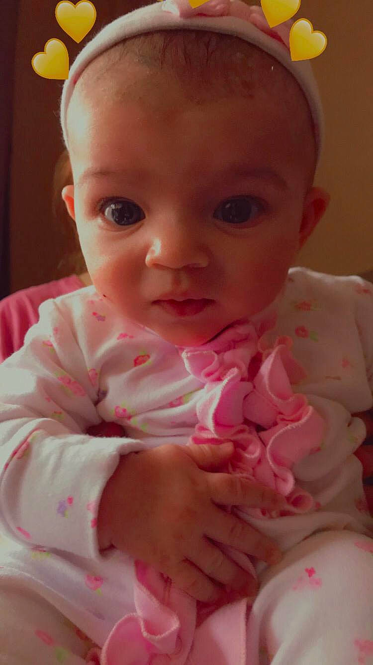 Kelsey is registered to the contest to win money with this photo: baby, baby_toddler_clothing, cheek, chin, dress, eyebrow, eyelash, facial_expression, finger, head, iris, lip, mouth, nail, neck, nose, person, pink, skin, sleeve